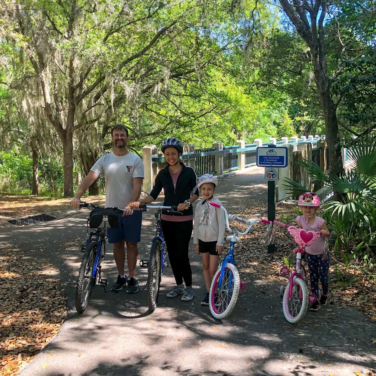 The Cohn family on a bike trail